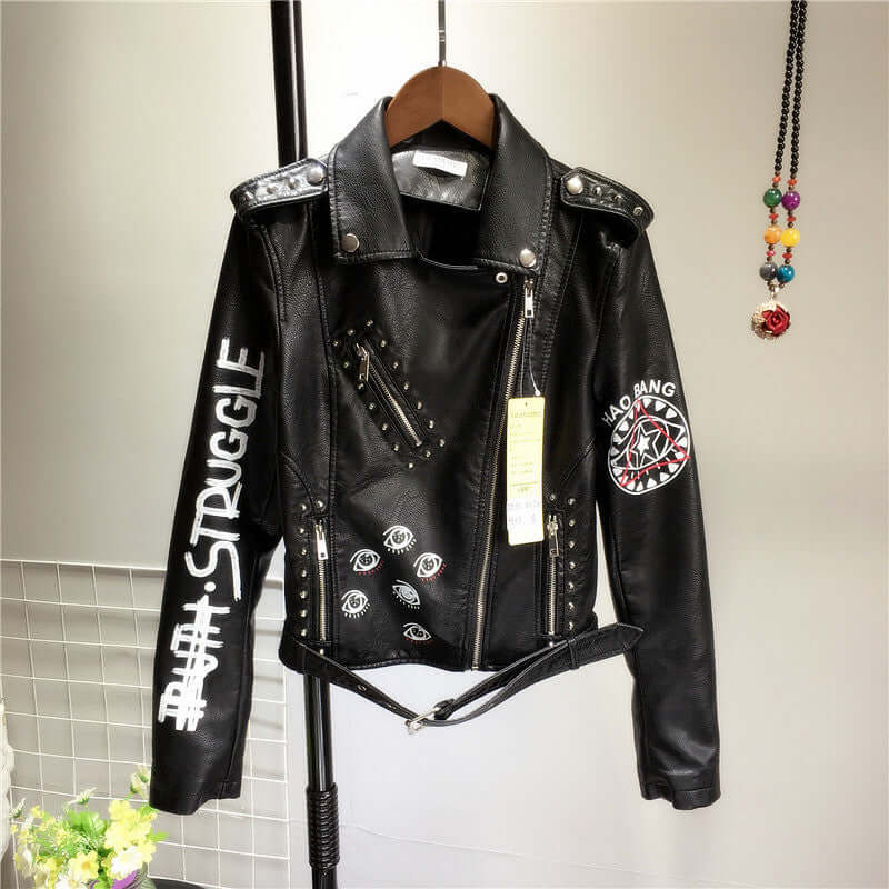 Stylische Lederjacke Damen mit Nieten-Verzierung - IdealeKleiden