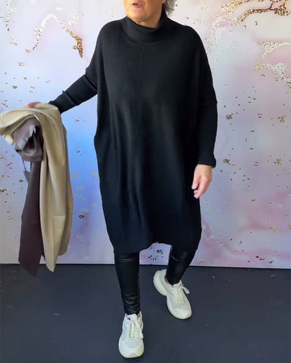 Eleganter Einfarbiger Pullover Hochkragen Langarm - IdealeKleiden