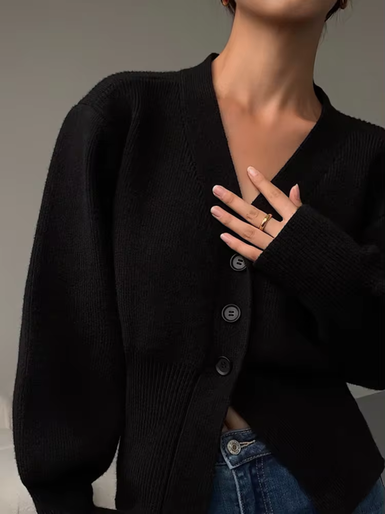 Stylischer Strickcardigan V-Ausschnitt Damenschal - IdealeKleiden