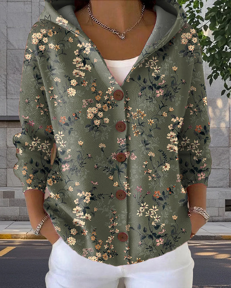 Fashion Hoodie Hood Button Print