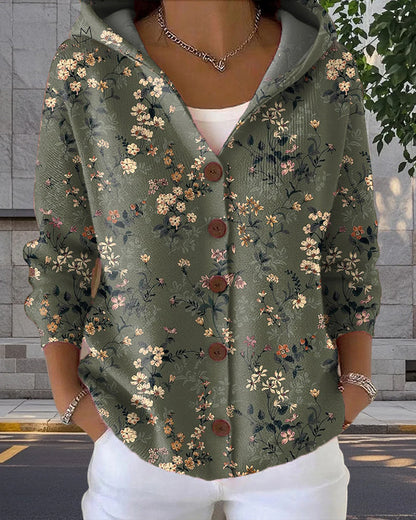 Fashion Hoodie Hood Button Print