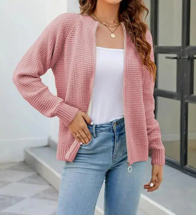Women's Knitted Cardigan Autumn Solid Color Zipper