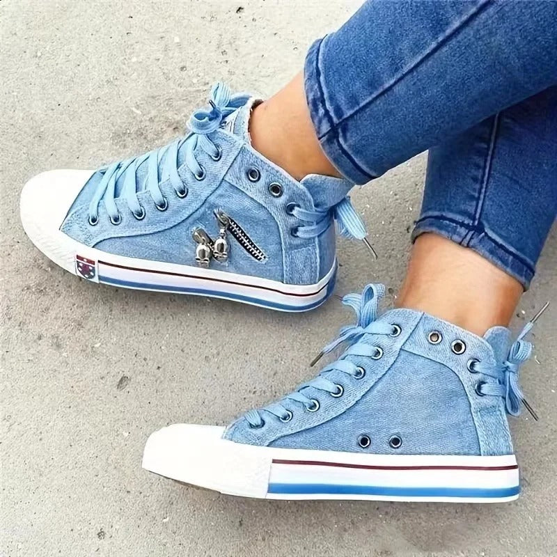 Moderner Sneaker Jeansoptik Reißverschluss - IdealeKleiden