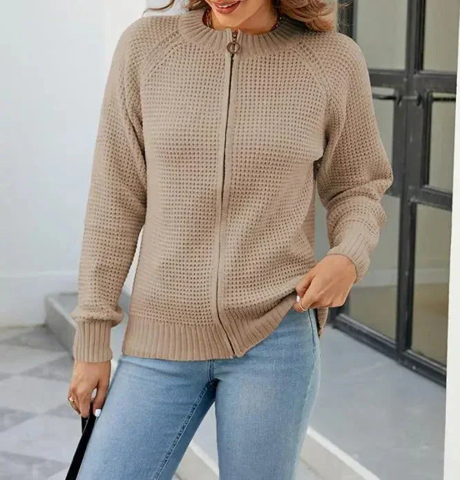 Women's Knitted Cardigan Autumn Solid Color Zipper