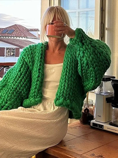Gemütlicher Strickcardigan Einfarbig Lässig - IdealeKleiden