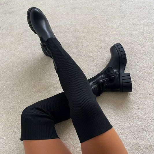 Weite Stiefel Elastisch Komfort - IdealeKleiden