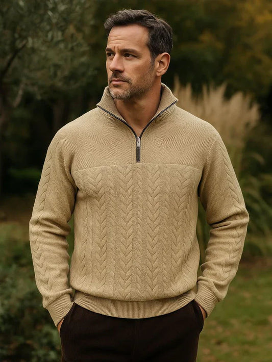 Klassischer Herren Pullover Stehkragen Quarter-Zip - IdealeKleiden