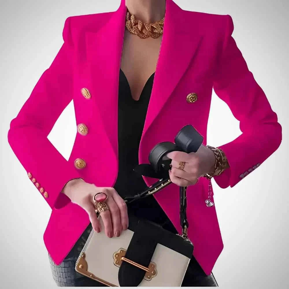 Women's Double-Breasted Blazer Luxury Gold Buttons