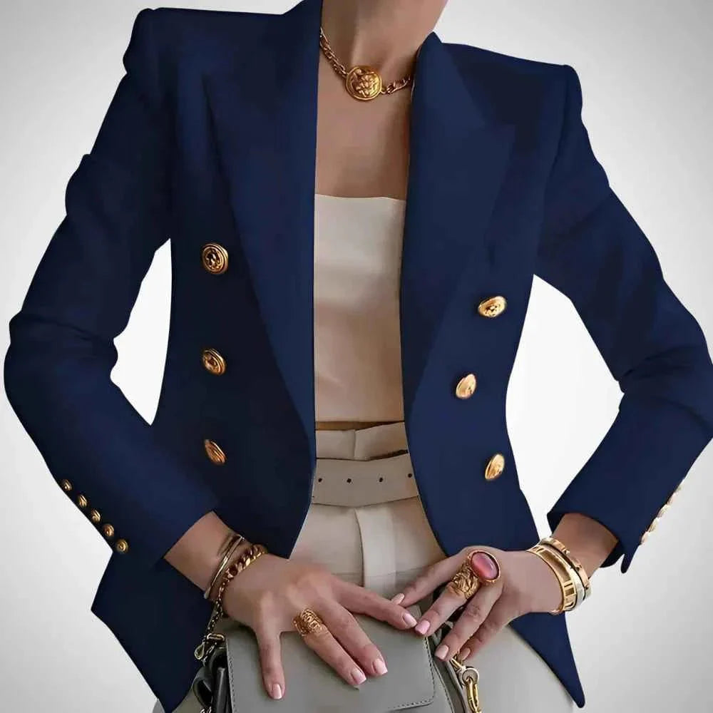 Women's Double-Breasted Blazer Luxury Gold Buttons