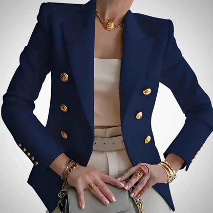 Women's Double-Breasted Blazer Luxury Gold Buttons