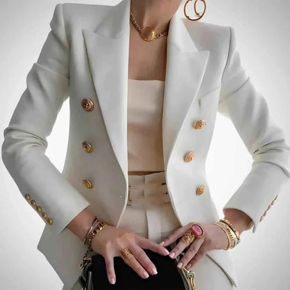 Women's Double-Breasted Blazer Luxury Gold Buttons