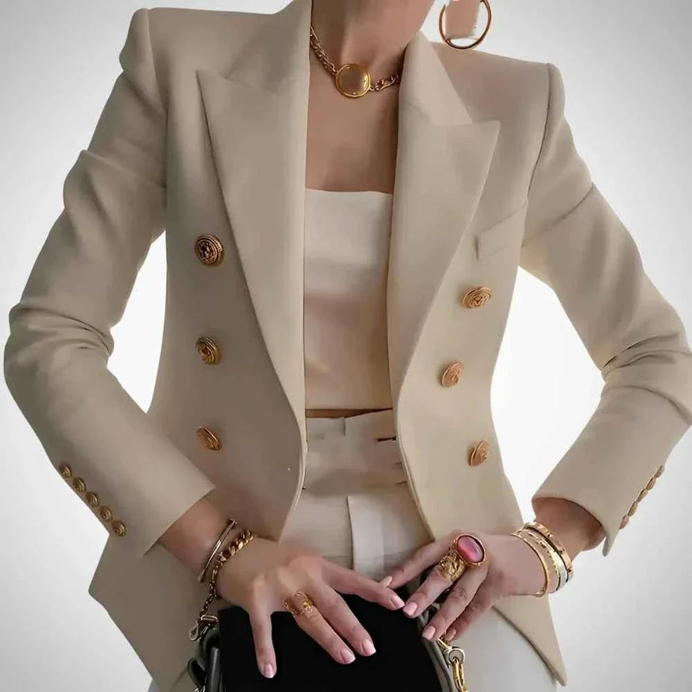 Women's Double-Breasted Blazer Luxury Gold Buttons