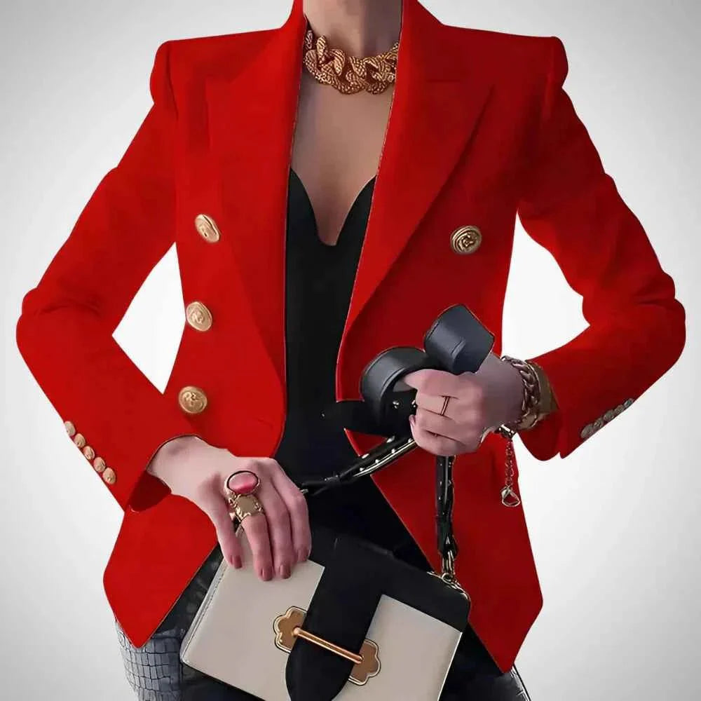 Women's Double-Breasted Blazer Luxury Gold Buttons