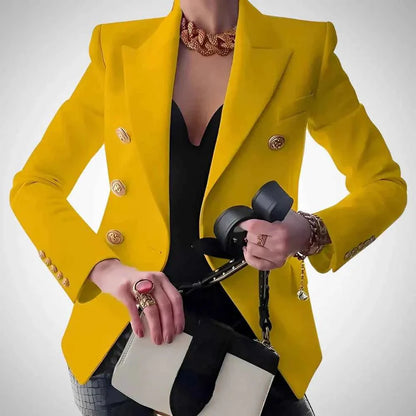Women's Double-Breasted Blazer Luxury Gold Buttons
