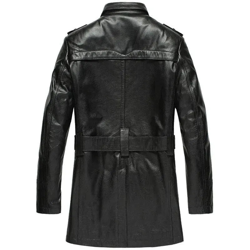 Herren Leder-Trenchcoat Doppelreihig Elegant - IdealeKleiden