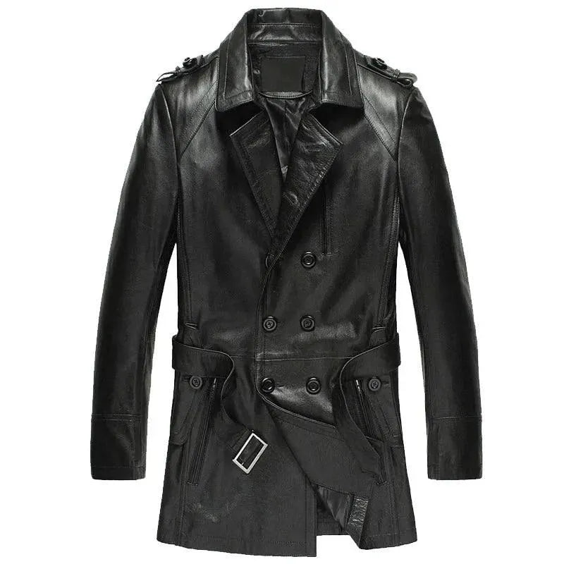 Men's Leather Double-BreBreasted Trench Coat Elegant