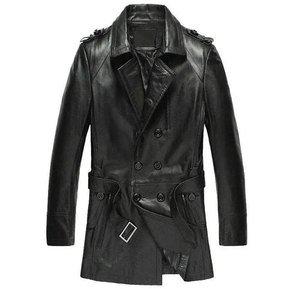 Men's Leather Double-BreBreasted Trench Coat Elegant