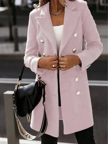 Women's Wool Coat Double-Breasted Closure Elegant Design