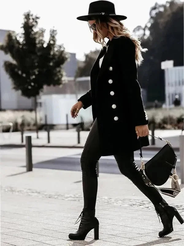 Women's Wool Coat Double-Breasted Closure Elegant Design