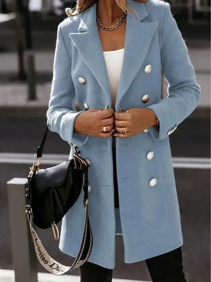 Women's Wool Coat Double-Breasted Closure Elegant Design