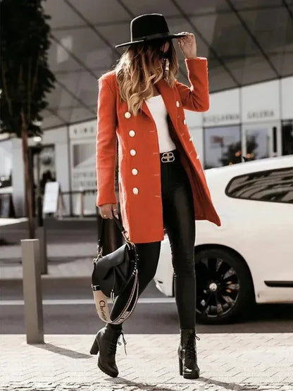 Women's Wool Coat Double-Breasted Closure Elegant Design