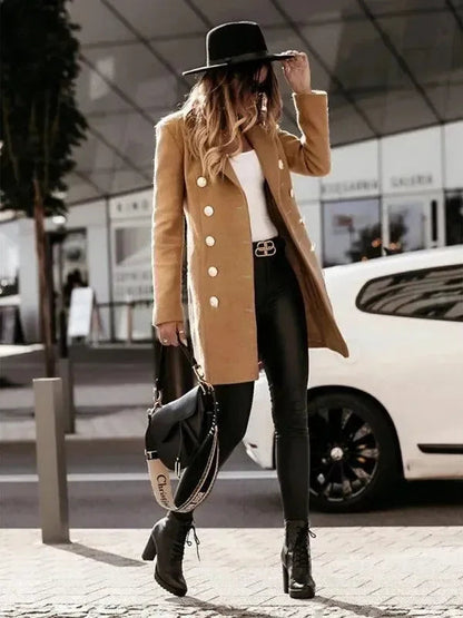 Women's Wool Coat Double-Breasted Closure Elegant Design
