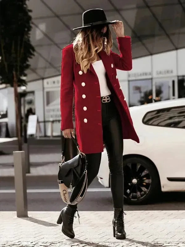 Women's Wool Coat Double-Breasted Closure Elegant Design