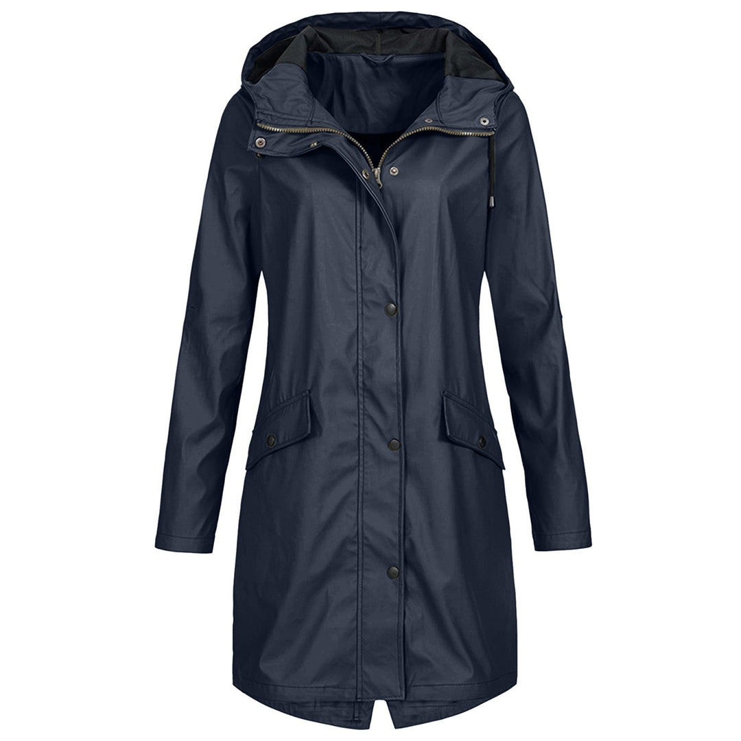 Water-Resistant Rain Jacket Women Mid-Length Hooded