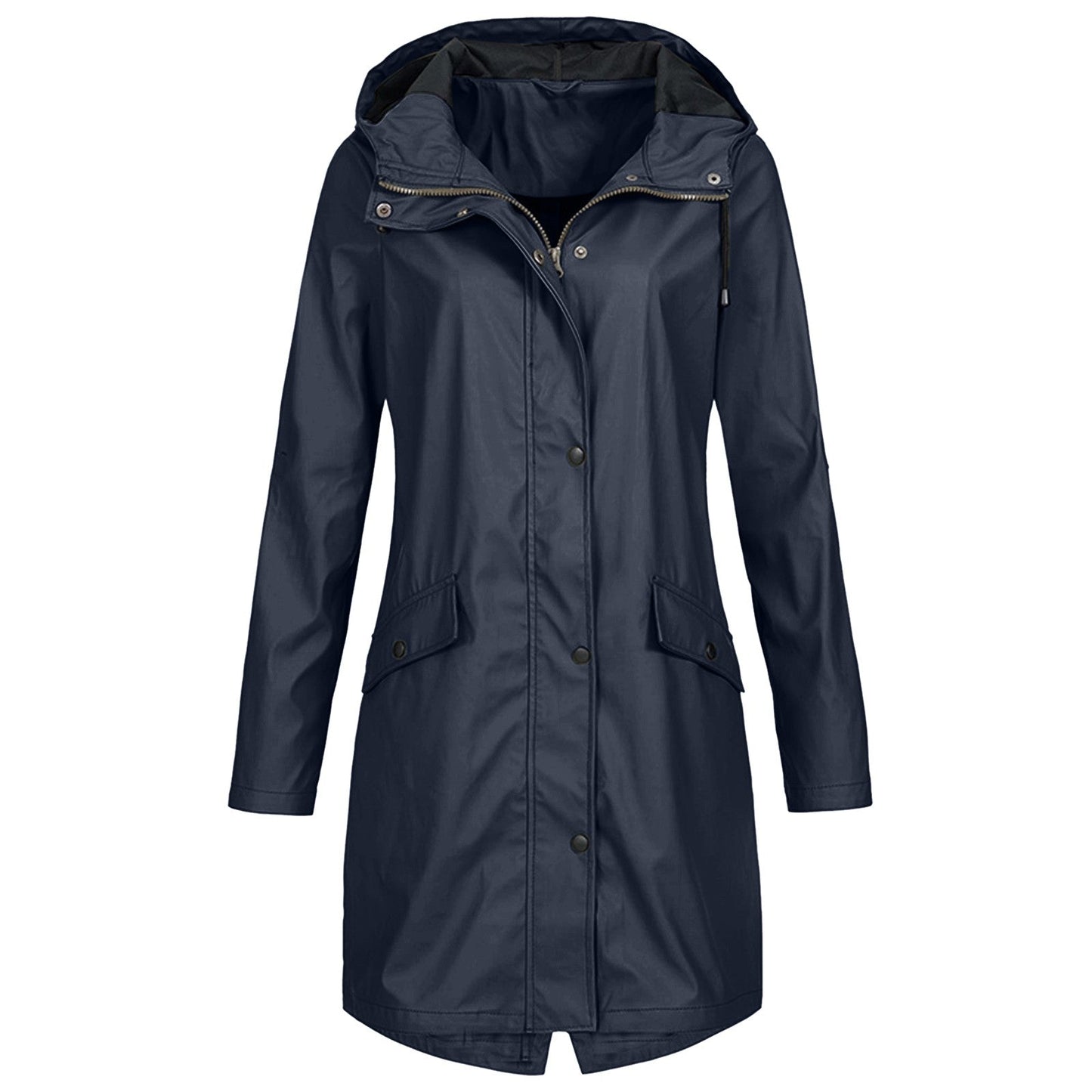 Water-Resistant Rain Jacket Women Mid-Length Hooded