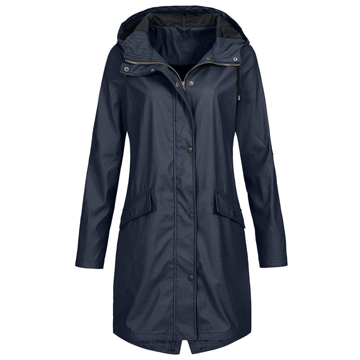 Water-Resistant Rain Jacket Women Mid-Length Hooded