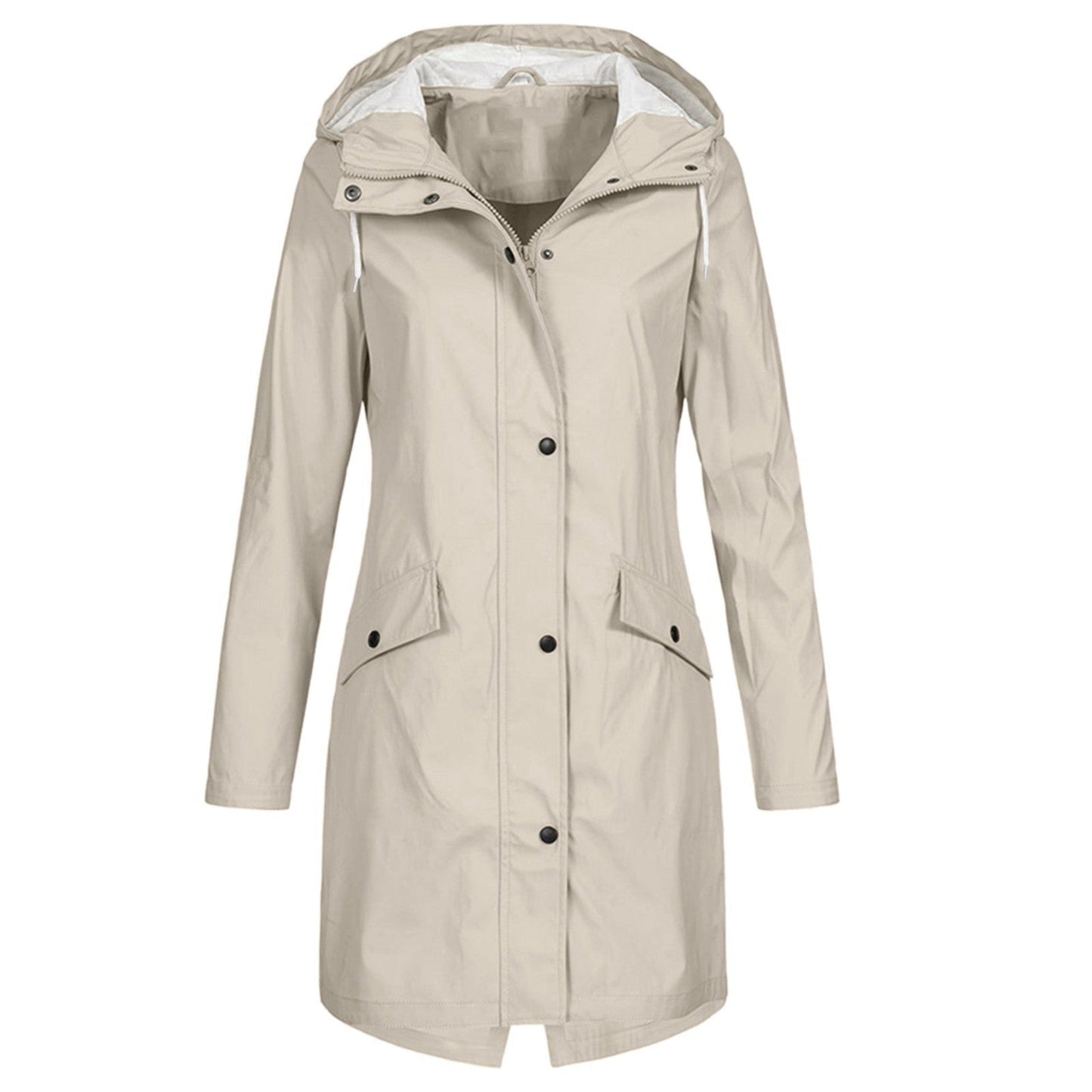 Water-Resistant Rain Jacket Women Mid-Length Hooded