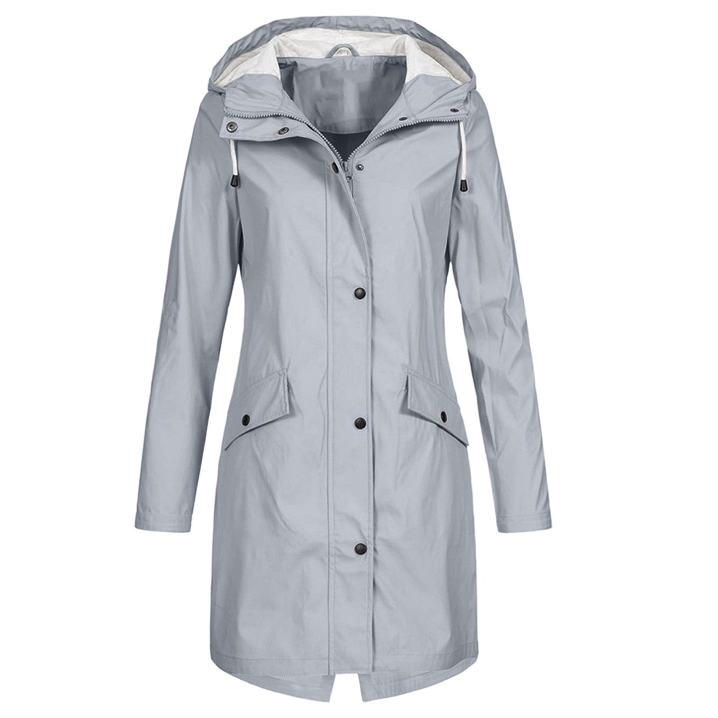 Water-Resistant Rain Jacket Women Mid-Length Hooded