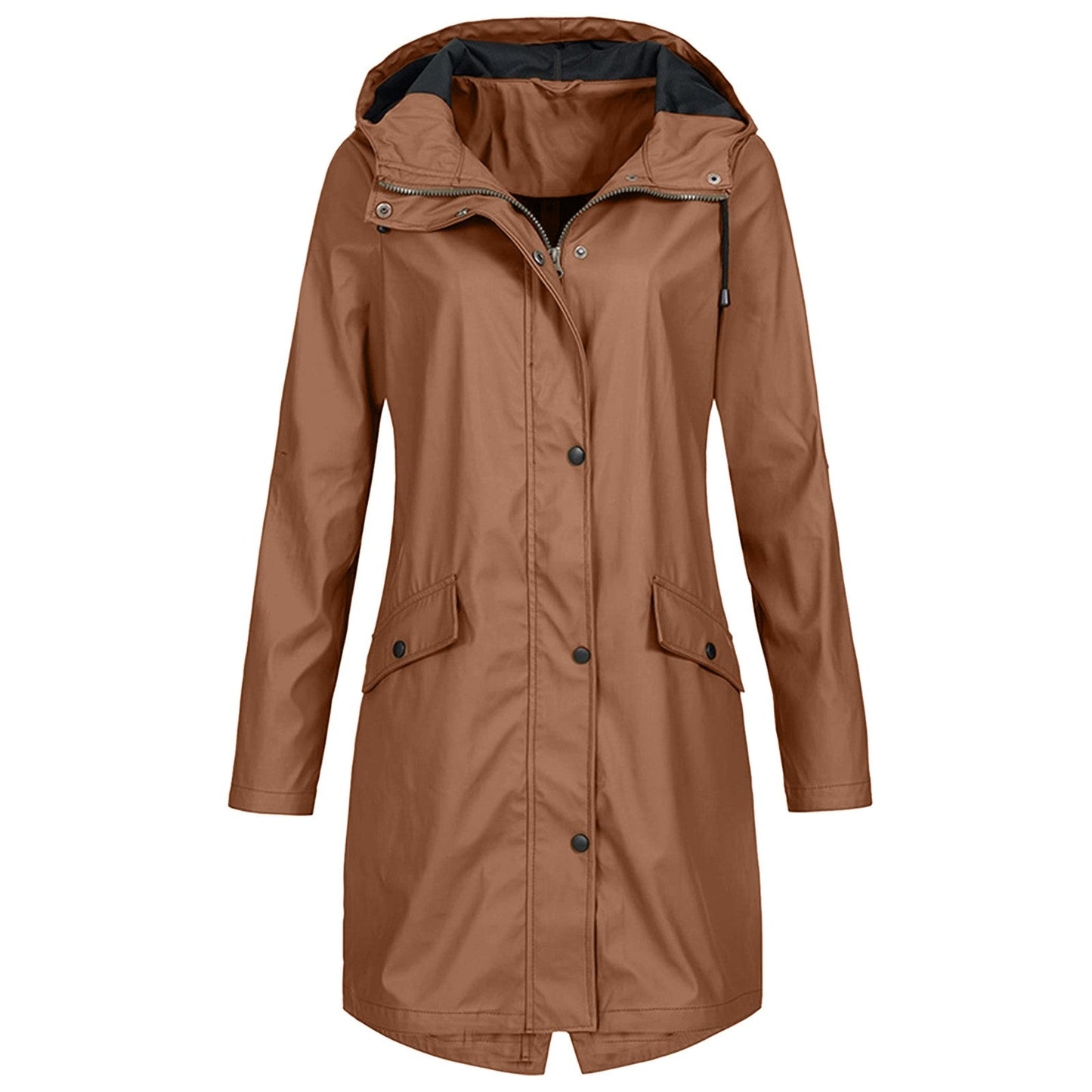 Water-Resistant Rain Jacket Women Mid-Length Hooded