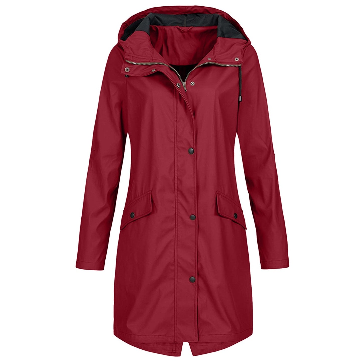 Water-Resistant Rain Jacket Women Mid-Length Hooded