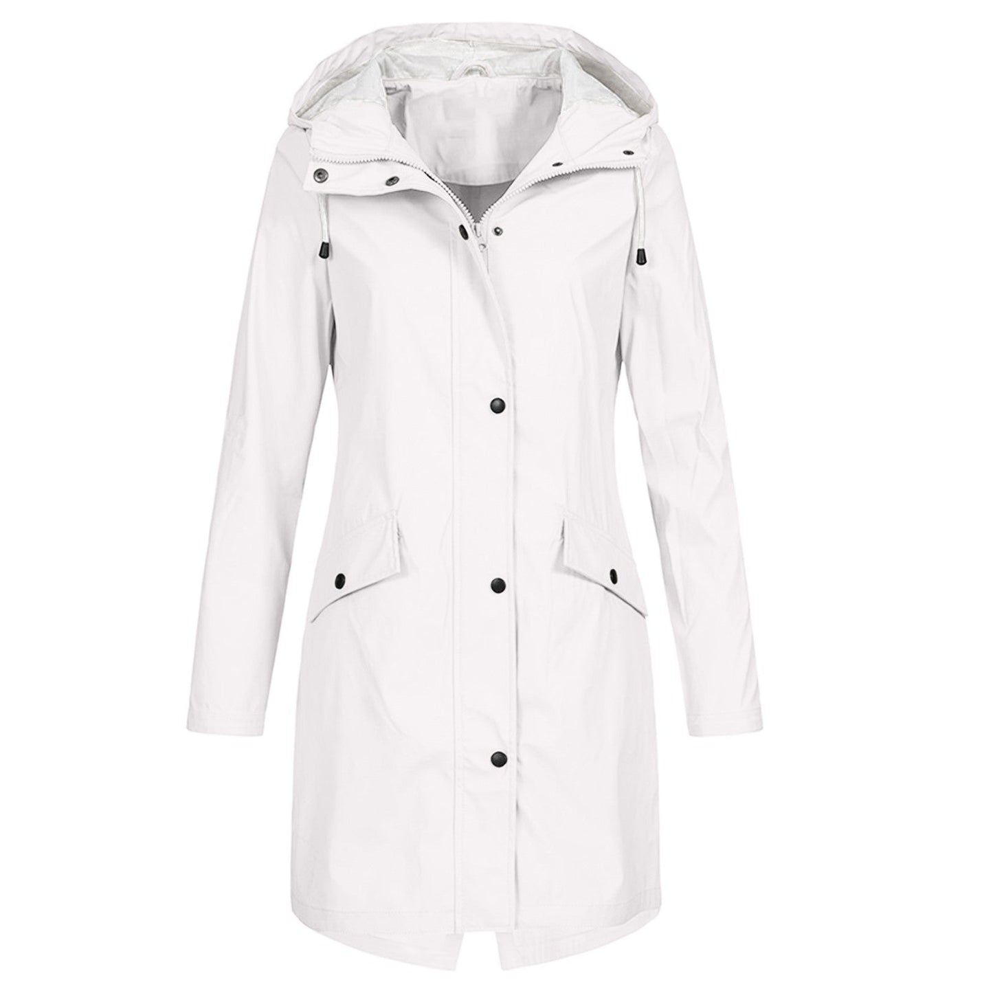 Water-Resistant Rain Jacket Women Mid-Length Hooded