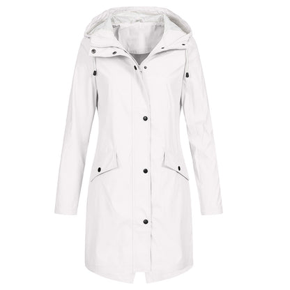 Water-Resistant Rain Jacket Women Mid-Length Hooded