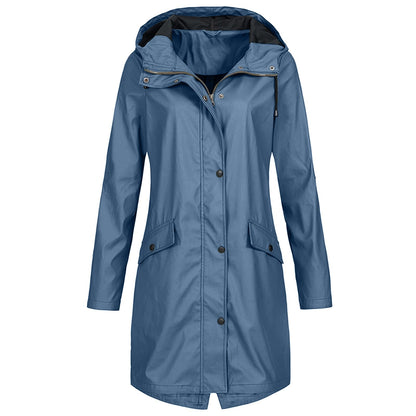Water-Resistant Rain Jacket Women Mid-Length Hooded