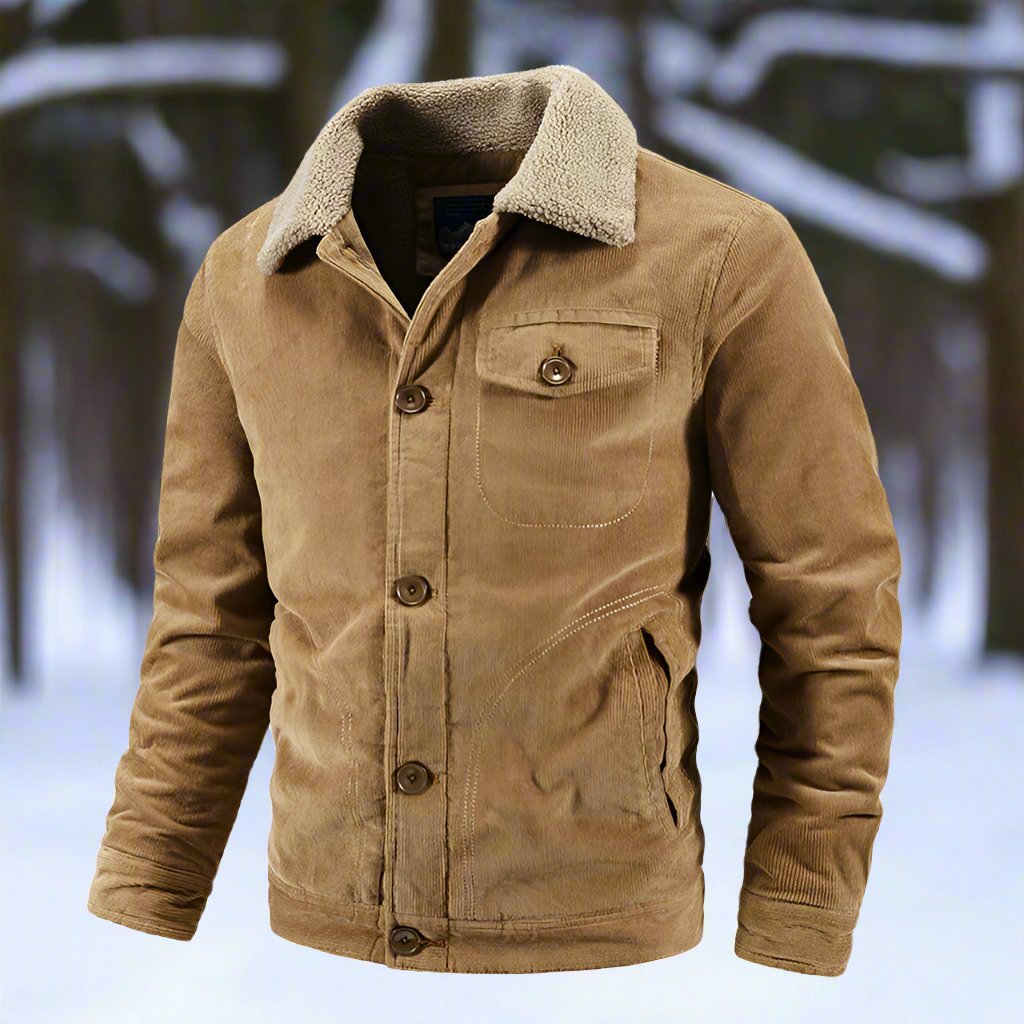 Men's Corduroy Jacket with Fleece Collar Winter Jacket
