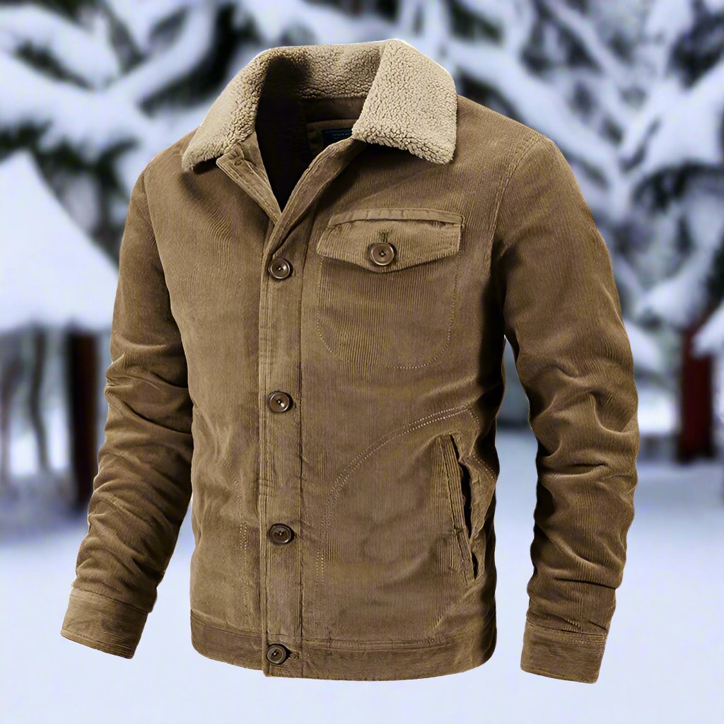 Herren Cord Jacke Fleece Kragen Winterjacke - IdealeKleiden