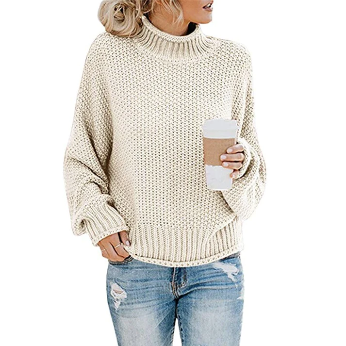 Weicher Rollkragen Pullover Grobstrick Sweater - IdealeKleiden