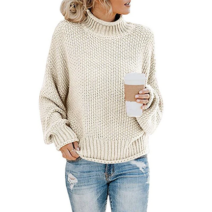 Weicher Rollkragen Pullover Grobstrick Sweater - IdealeKleiden
