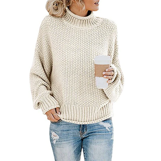 Weicher Rollkragen Pullover Grobstrick Sweater - IdealeKleiden