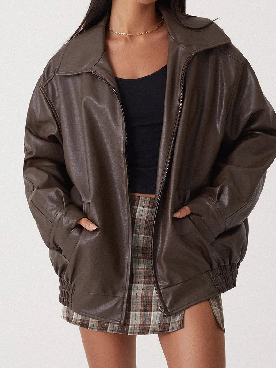 Oversized Biker Jacket Zip Up