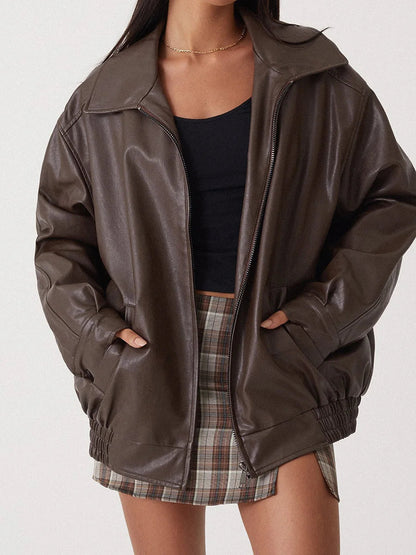 Oversized Biker Jacket Zip Up