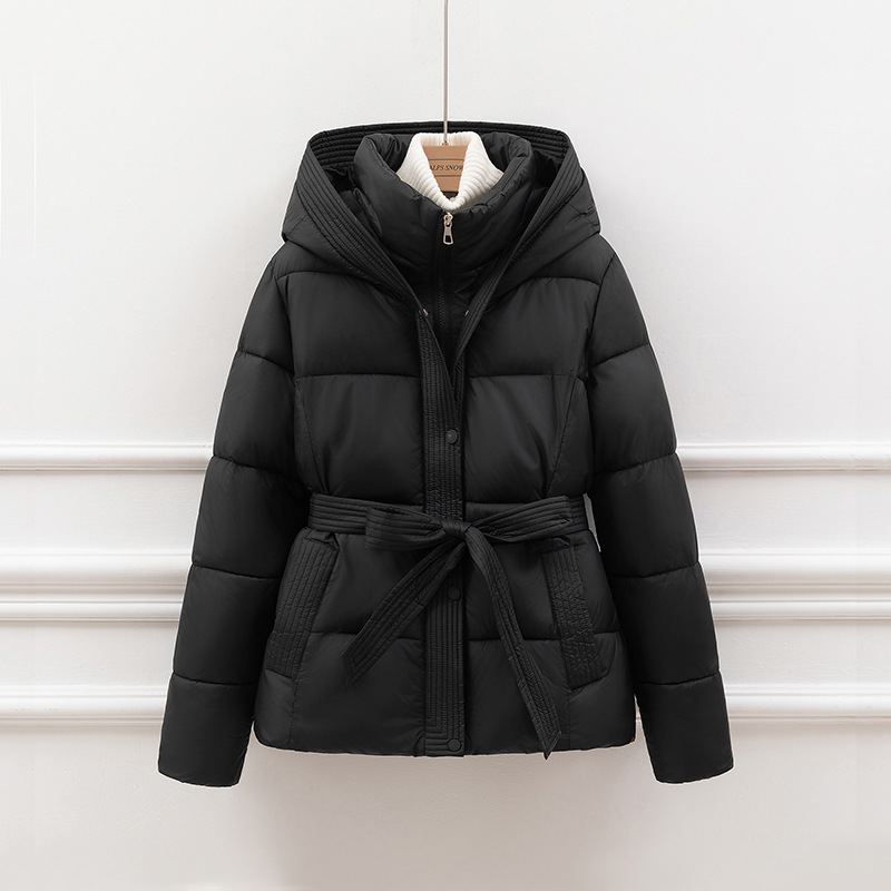Slim quilted jacket with hood and belt