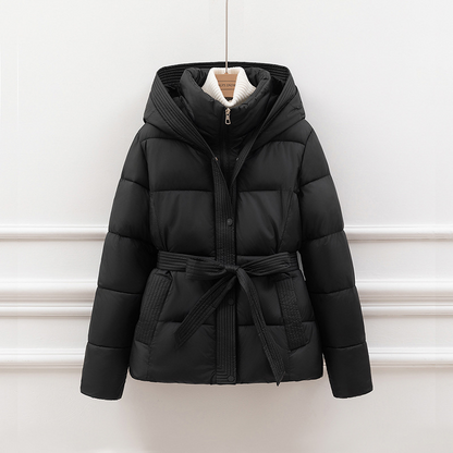 Slim quilted jacket with hood and belt