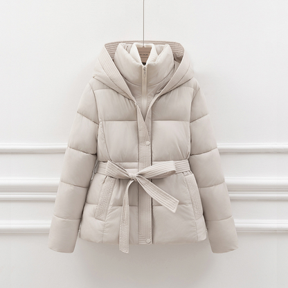 Slim quilted jacket with hood and belt