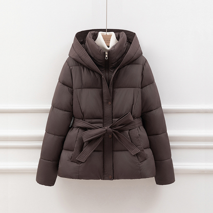 Slim quilted jacket with hood and belt