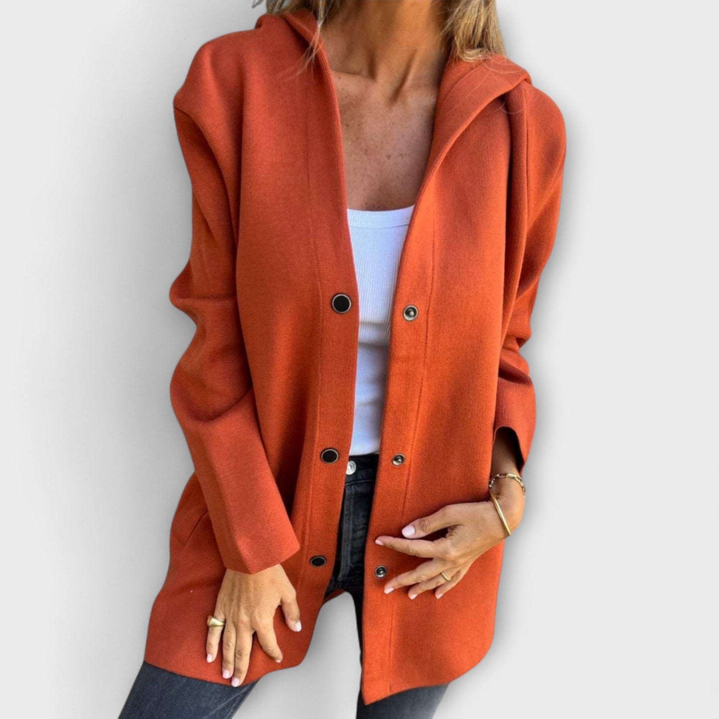 Women's Modern Hooded Jacket with Buttons