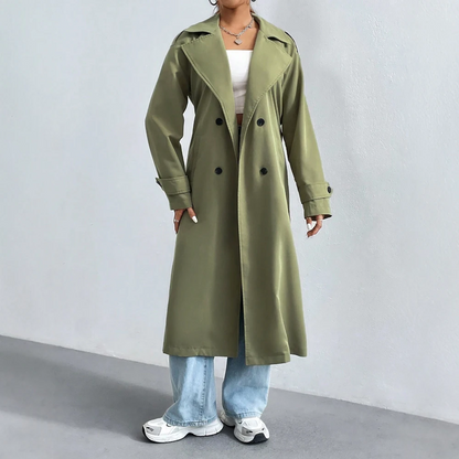 Long Trench Coat Women Elegant Buttons